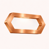 Modern copper finish hexagonal LED lamp by WOOM, with an illuminated interior.