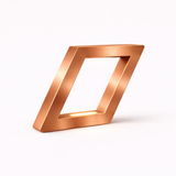 Copper finish table lamp by WOOM, featuring a geometric hollow frame with an internal light.