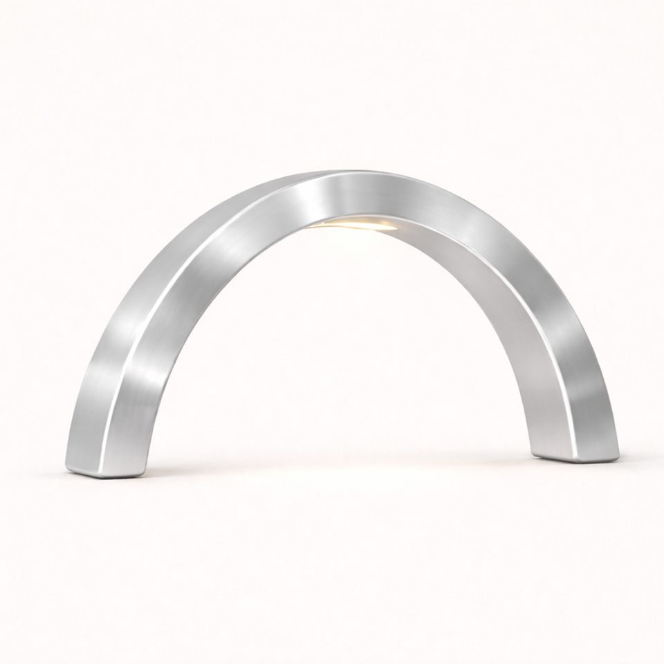 Silver Finish Oak Arc-Curved Contemporary Wooden Lamp