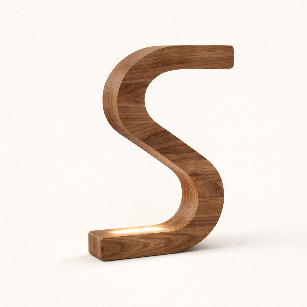 Handcrafted Walnut Rotatable S-Shaped LED Wooden Desk Lamp