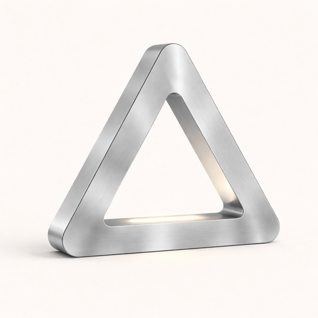 Silver Finish Handcrafted Oak Тriangular LED Lamp