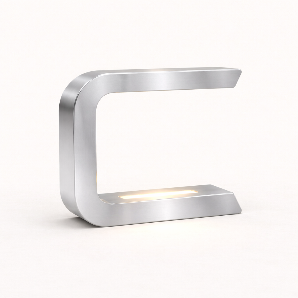 Silver Finish Handcrafted Oak Rotatable Wooden C-Shaped Lamp