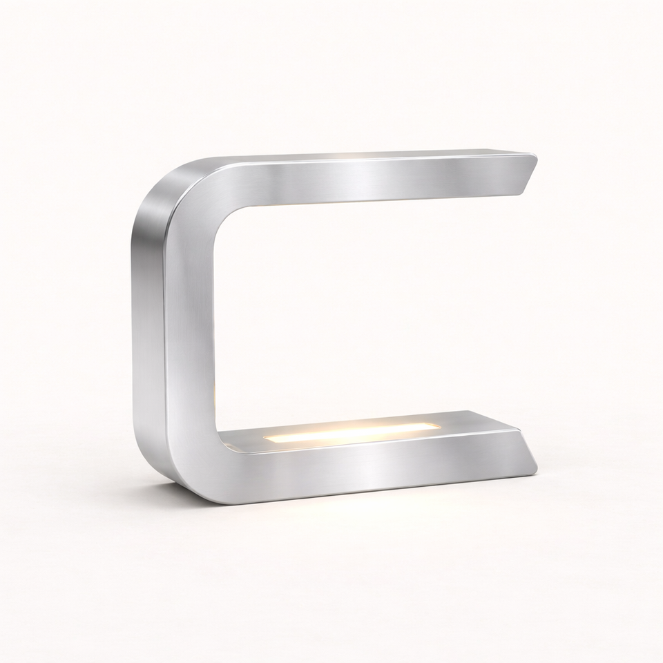 Silver Finish Handcrafted Oak Rotatable Wooden C-Shaped Lamp