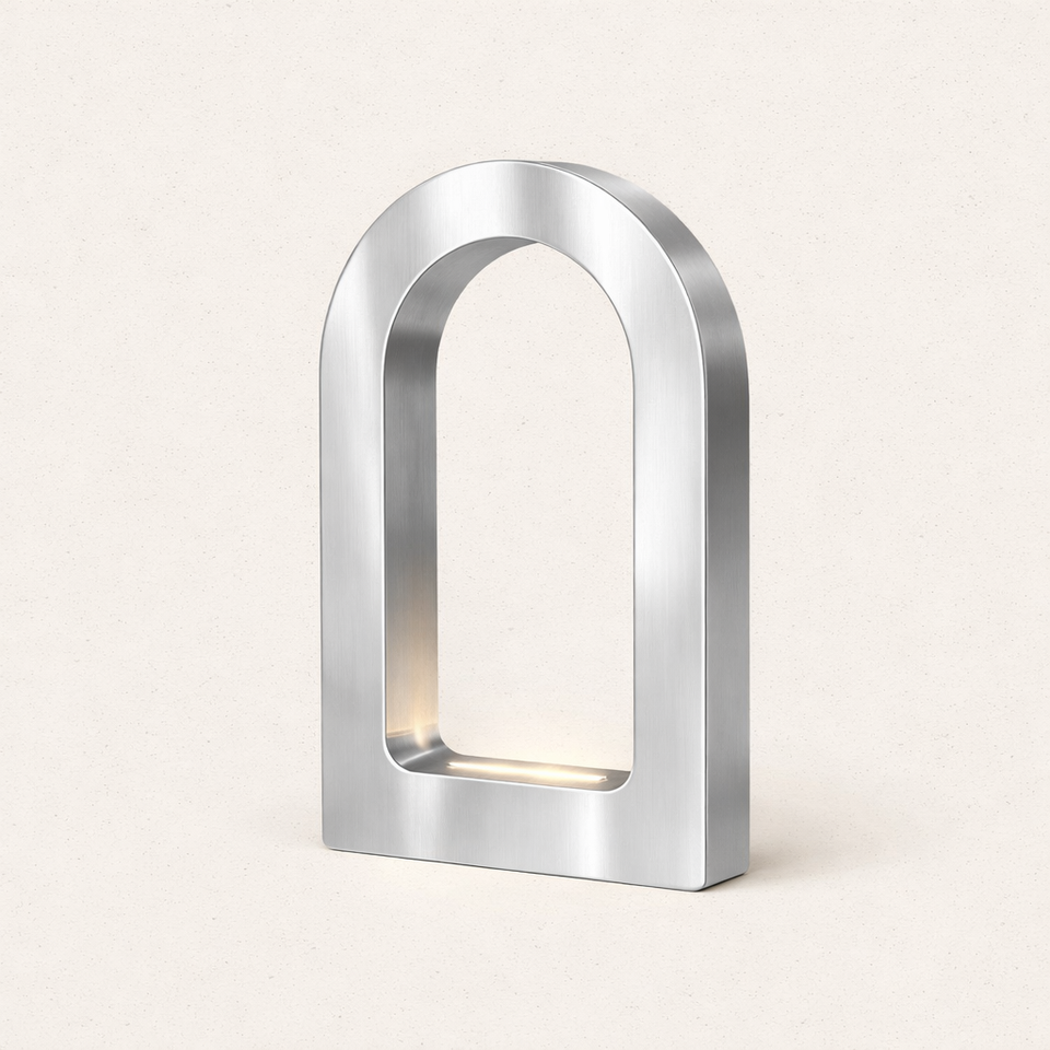 Silver Finish Handcrafted Oak U-Shape Curved Desk Lamp