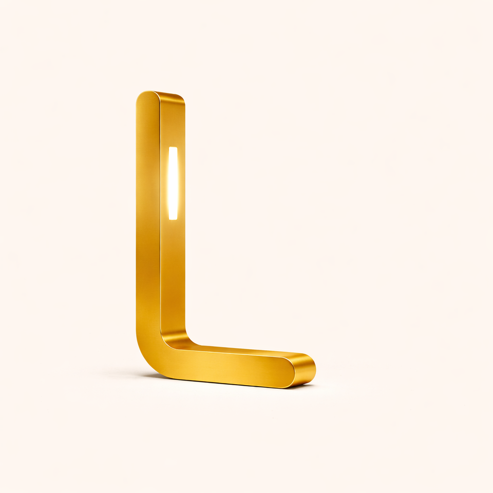 Handcrafted Gold Finish Oak L-Shaped Wooden LED Lamp