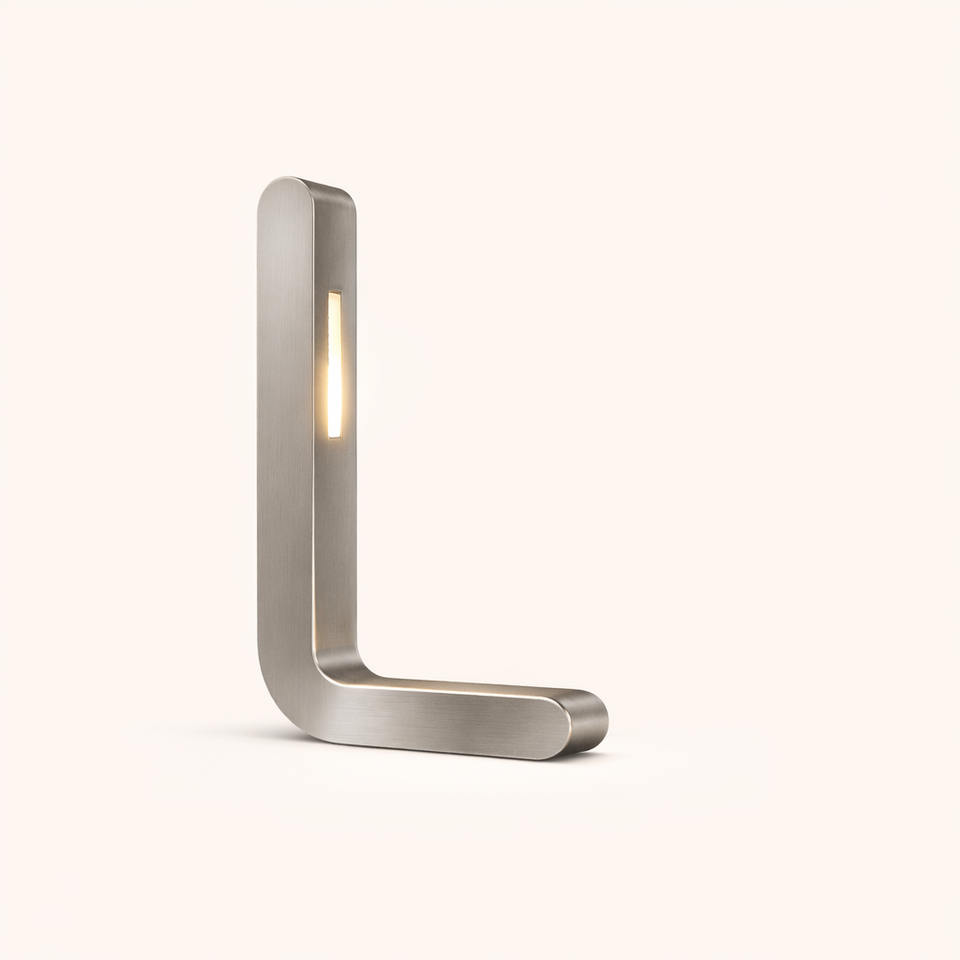 Silver Finish Handcrafted Oak L-Shaped Wooden LED Lamp