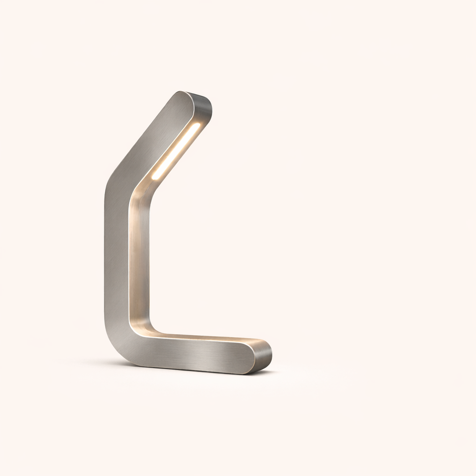 Silver Finish Handcrafted Oak Curved Wooden LED Lamp