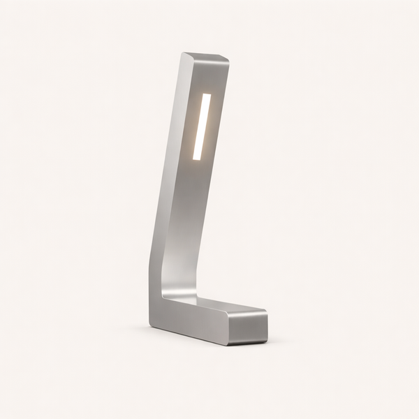Silver Finish Handcrafted Oak L-Shaped LED Lamp
