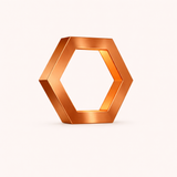 Copper finish hexagon lamp by WOOM, with a hollow center and brushed metallic texture.