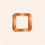 Copper finish square lamp by WOOM with rounded corners and a smooth metallic appearance, standing on a light background.