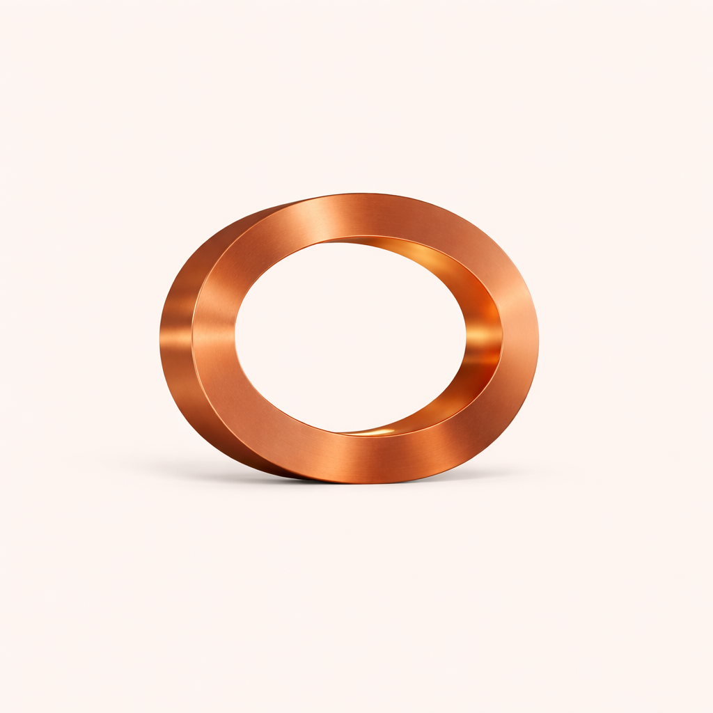 Copper finish rotatable oak oval table lamp by WOOM, with a continuous twisted loop design.