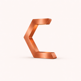C-shaped copper finish table lamp by WOOM, with an integrated light source and warm glow.