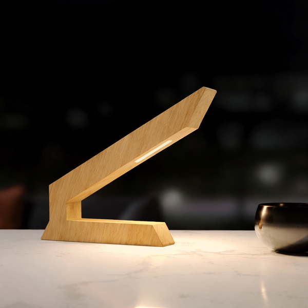 Handcrafted Oak Angular Wooden LED Table Lamp