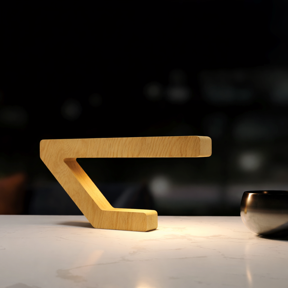 Handcrafted Oak Geometric Lamp – Wooden Desk Light