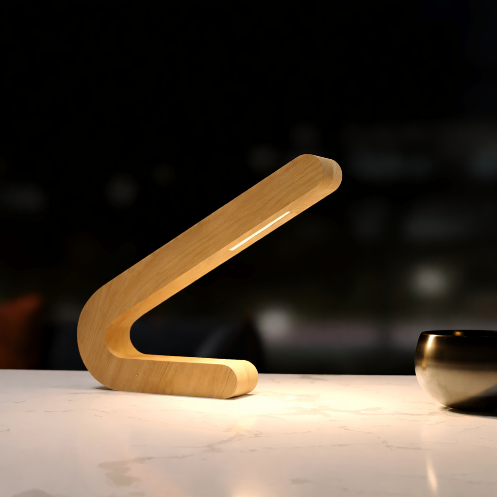 Handcrafted Oak Angled Lamp – Wooden LED Desk Lighting