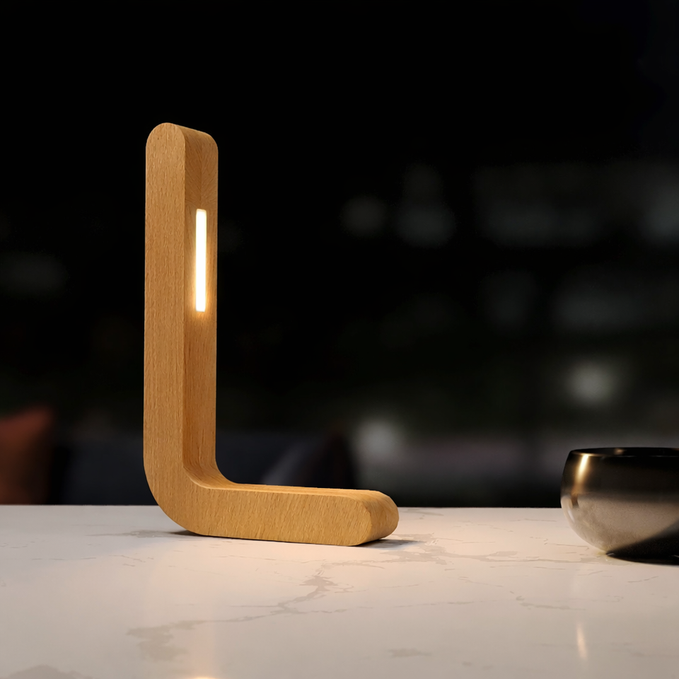 Handcrafted Oak L-Shaped Wooden LED Lamp for Home Decor