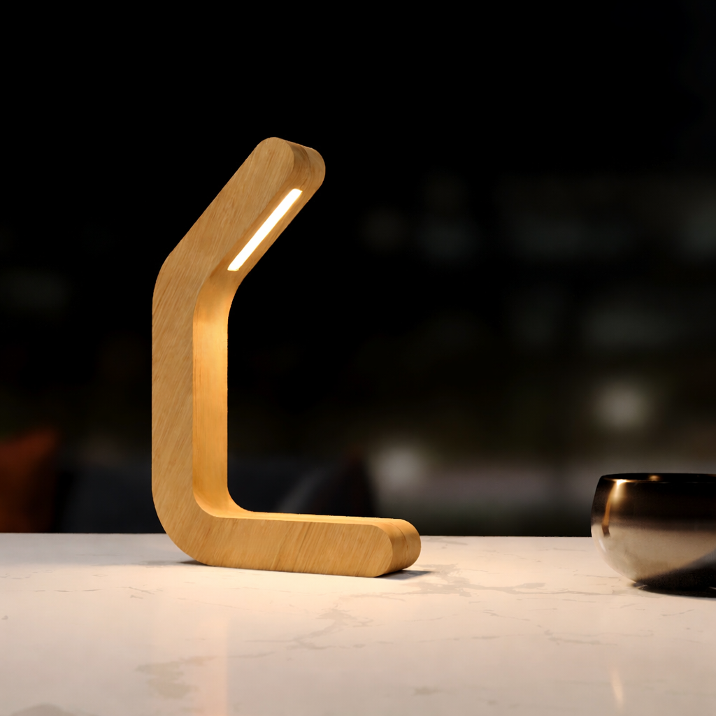Handcrafted Oak Curved Wooden LED Lamp – By Woom Design