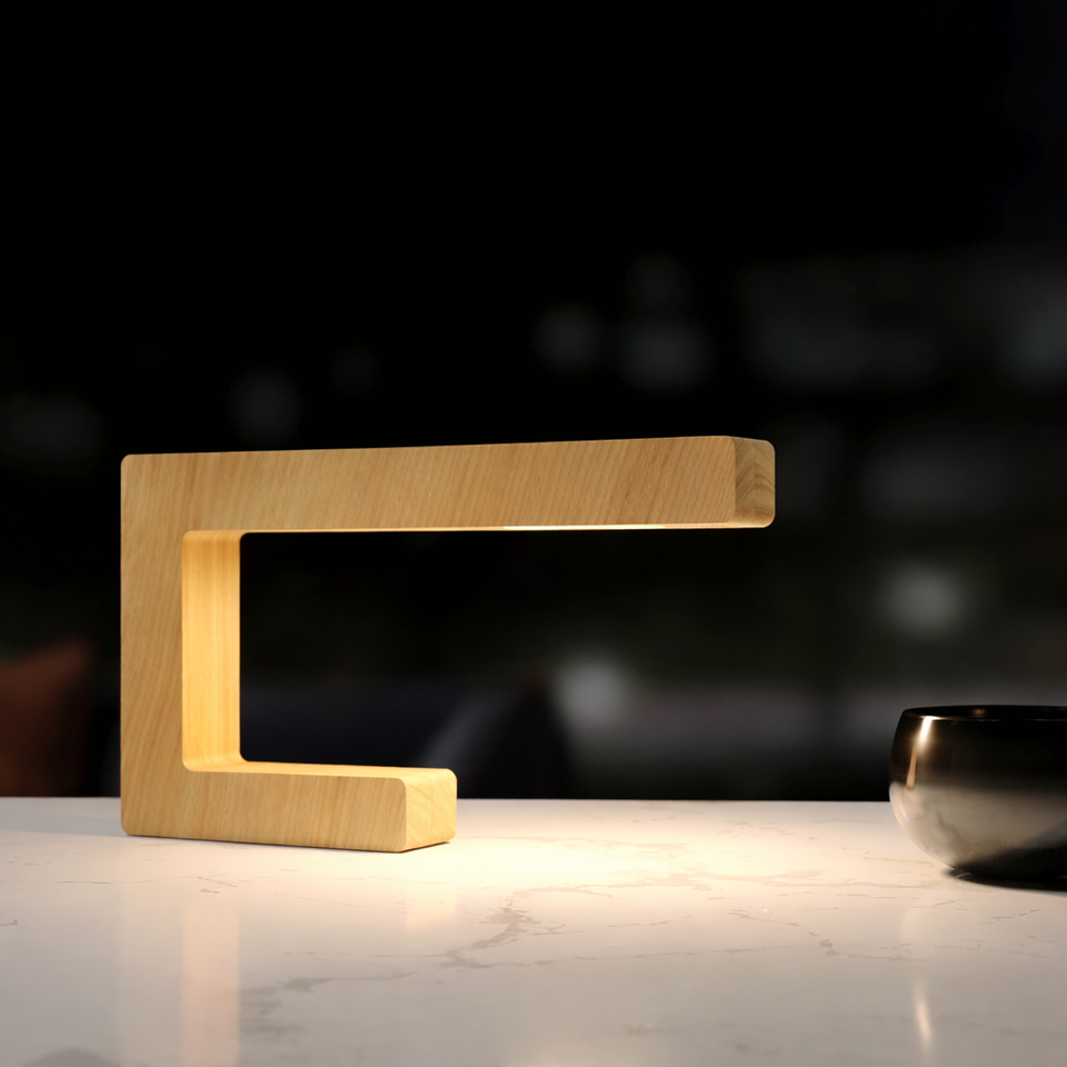 Handcrafted Oak C-Shaped Wooden LED Lamp