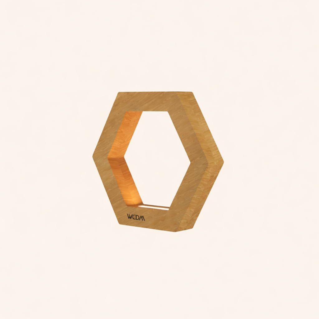 Handcrafted Oak Rotatable Hexagon LED Lamp – Geometric Wooden Light