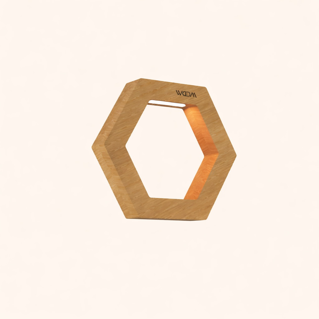 Handcrafted Oak Rotatable Hexagon LED Lamp – Geometric Wooden Light