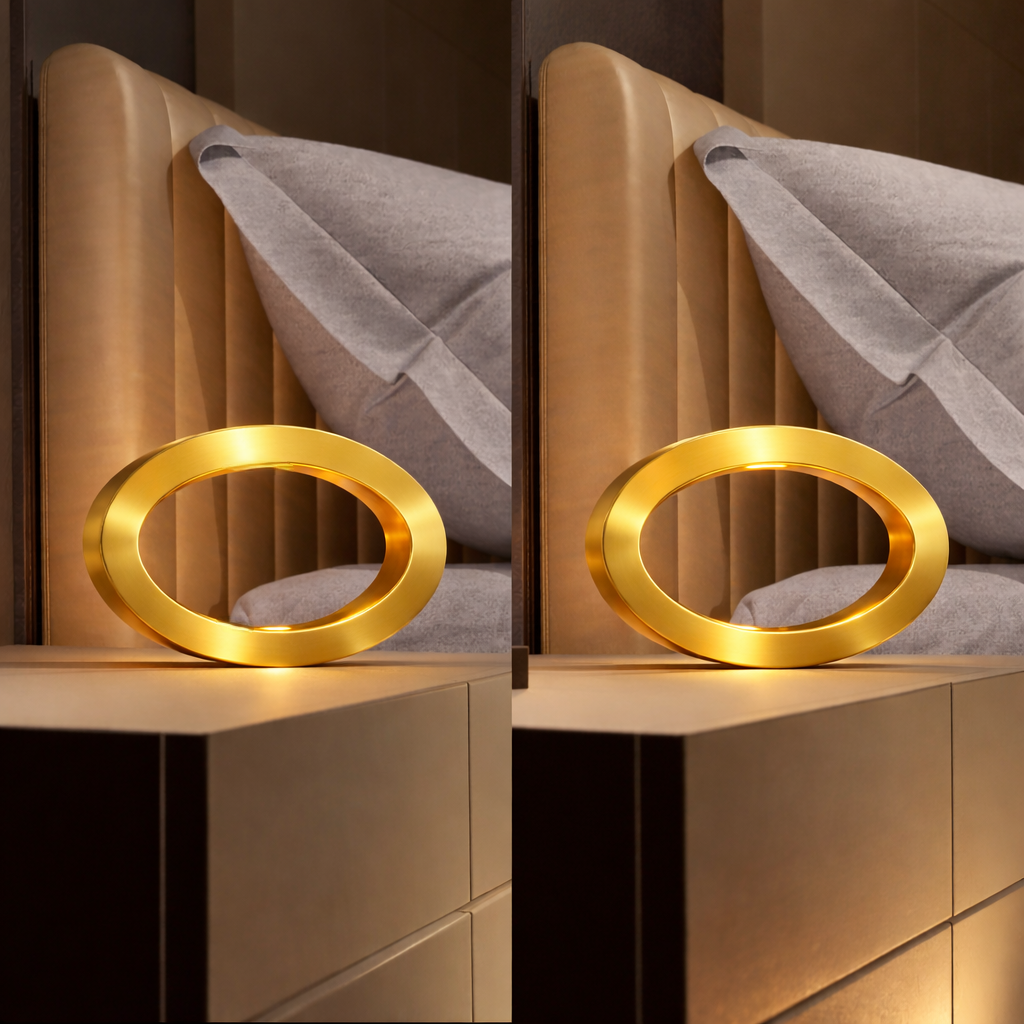 Gold Finish Handcrafted Oak Rotatable Wooden Oval Lamp