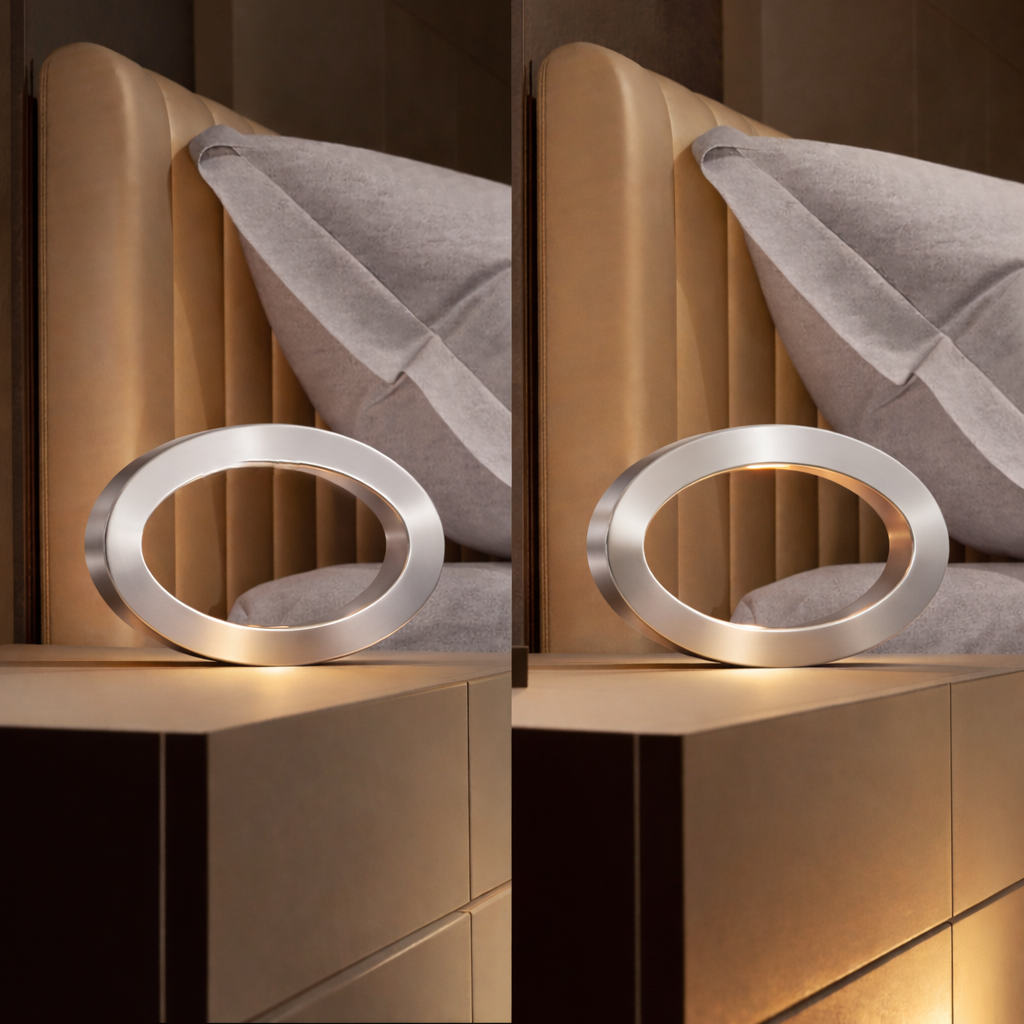 Silver Finish Handcrafted Oak Rotatable Wooden Oval Lamp