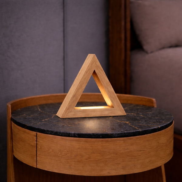 Handcrafted Oak Тriangular LED Lamp for Modern Interiors