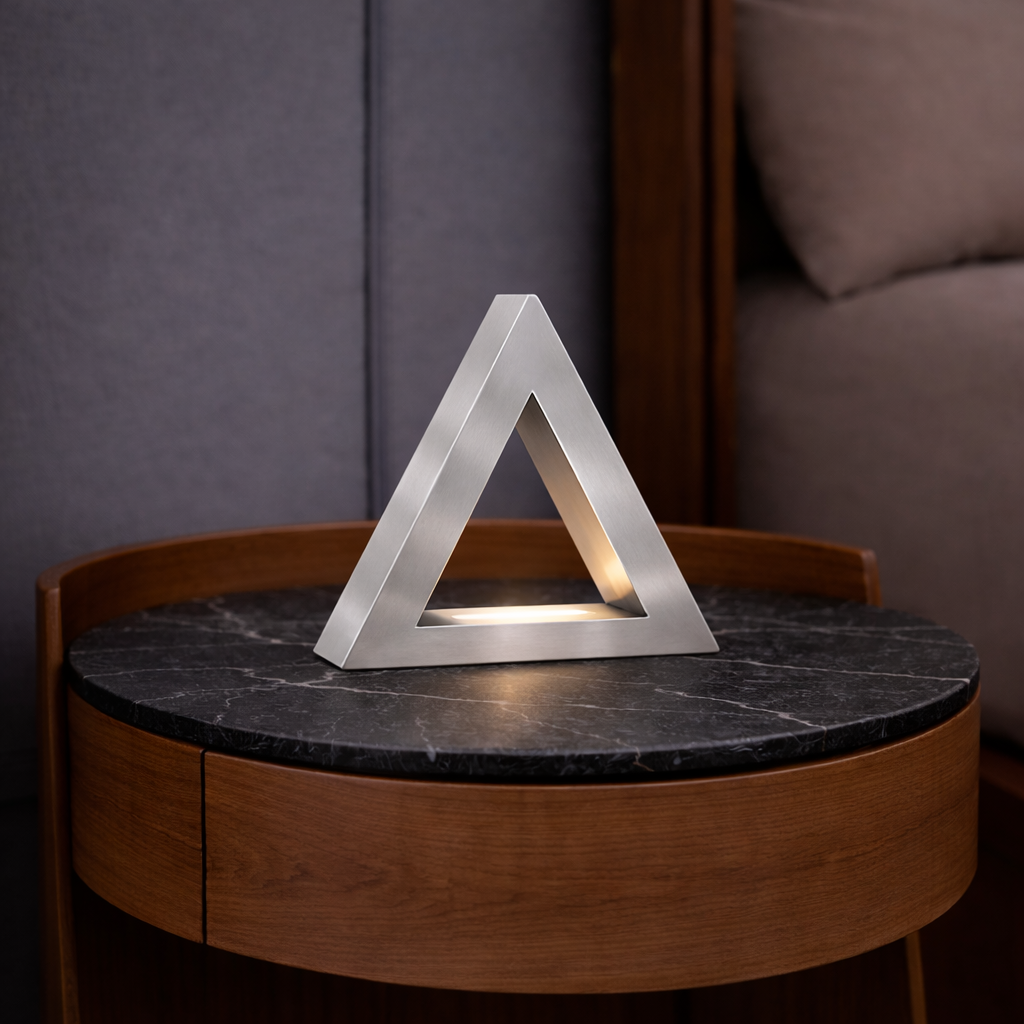 Silver Finish Handcrafted Oak Triangular Lamp