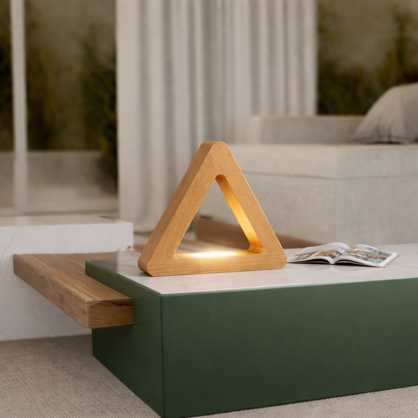 Handcrafted Oak Тriangular LED Lamp for Modern Interiors
