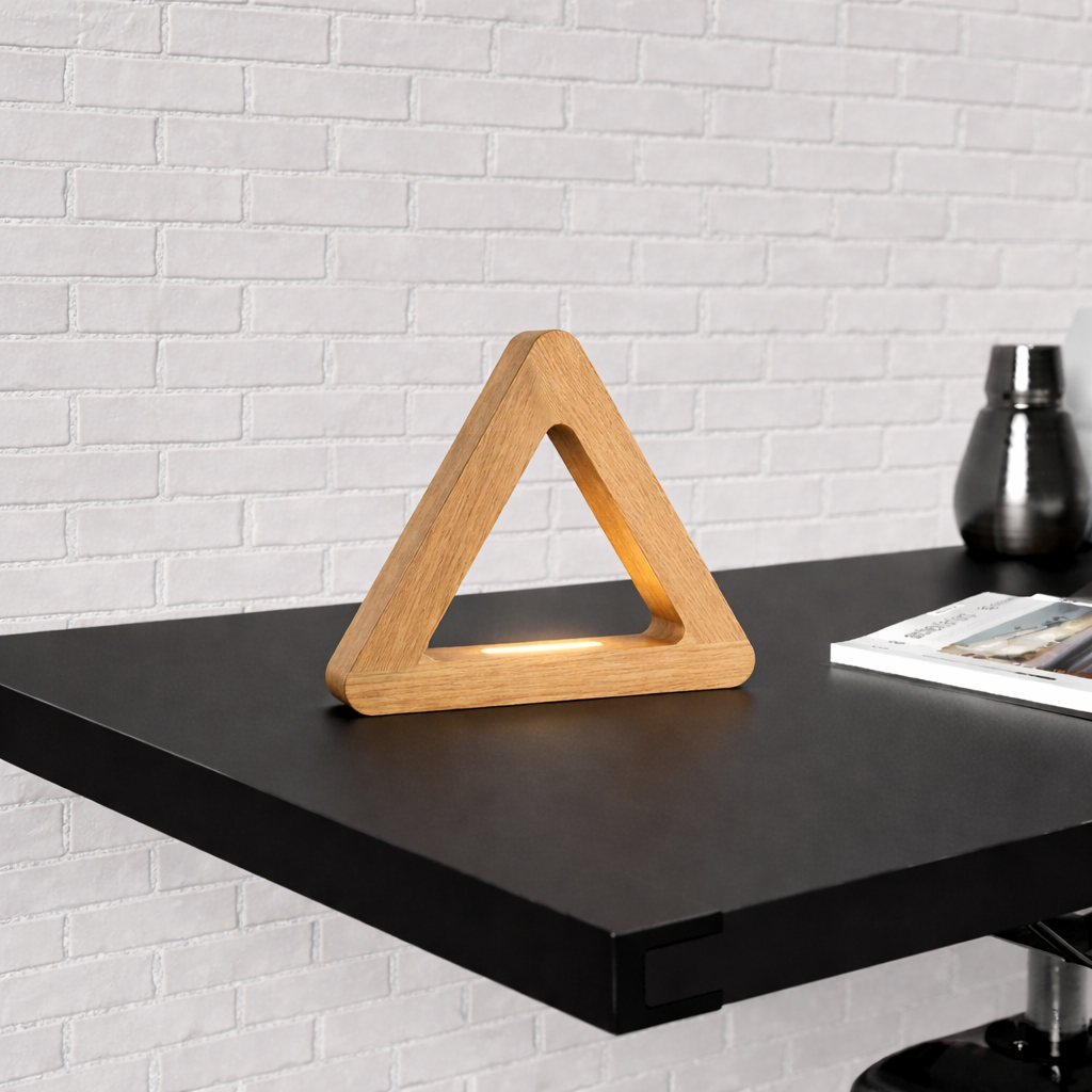 Handcrafted Oak Тriangular LED Lamp for Modern Interiors
