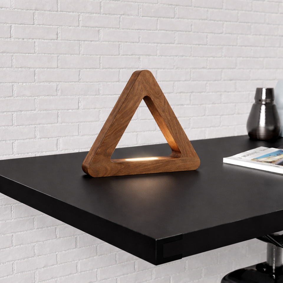 Handcrafted Walnut Triangular LED Lamp for Interiors