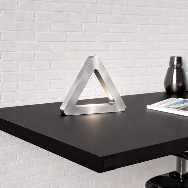 Silver Finish Handcrafted Oak Тriangular LED Lamp