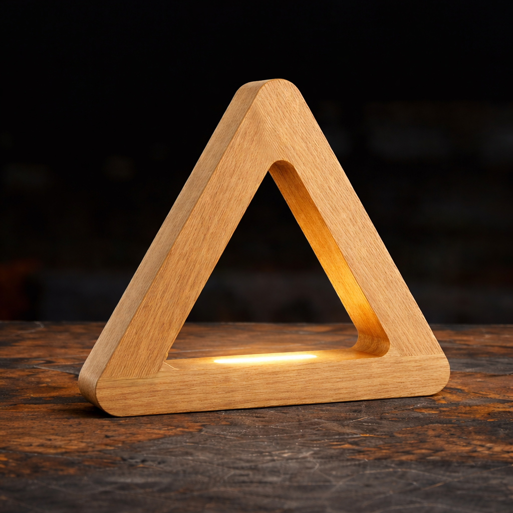 Handcrafted Oak Тriangular LED Lamp for Modern Interiors