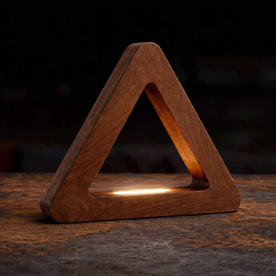 Handcrafted Walnut Triangular LED Lamp for Interiors