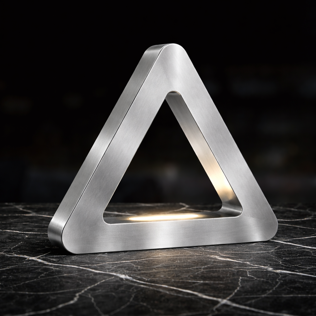 Silver Finish Handcrafted Oak Тriangular LED Lamp