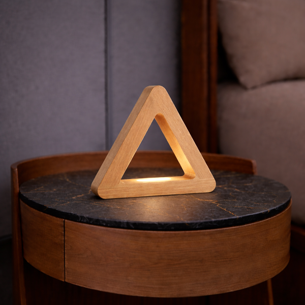 Handcrafted Oak Тriangular LED Lamp for Modern Interiors