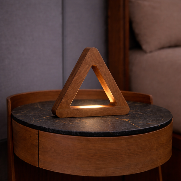 Handcrafted Walnut Triangular LED Lamp for Interiors