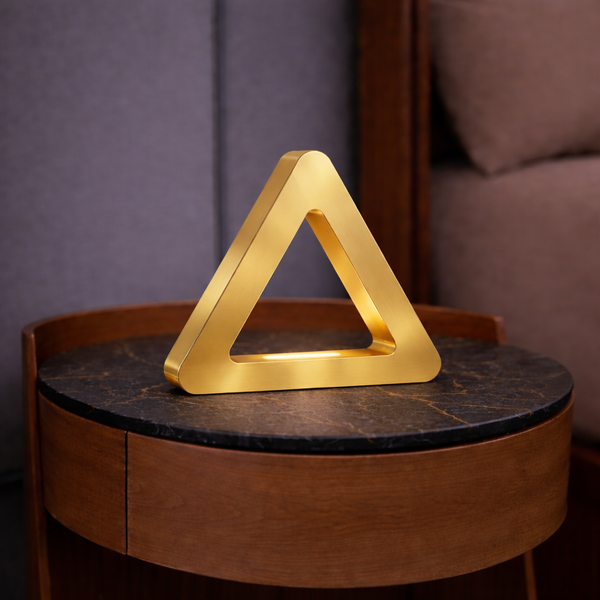 Gold Finish Handcrafted Oak Тriangular LED Lamp