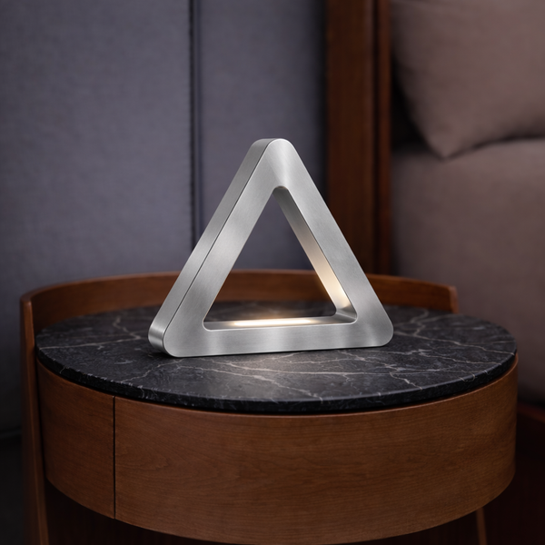Silver Finish Handcrafted Oak Тriangular LED Lamp