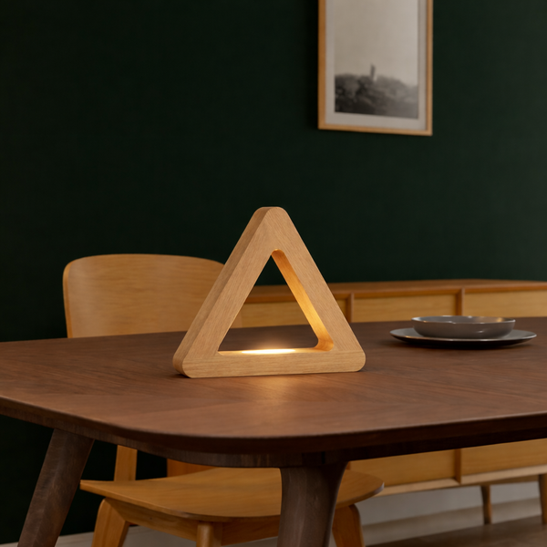 Handcrafted Oak Тriangular LED Lamp for Modern Interiors
