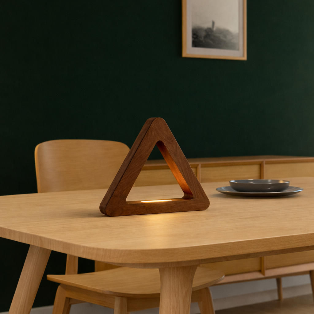 Handcrafted Walnut Triangular LED Lamp for Interiors