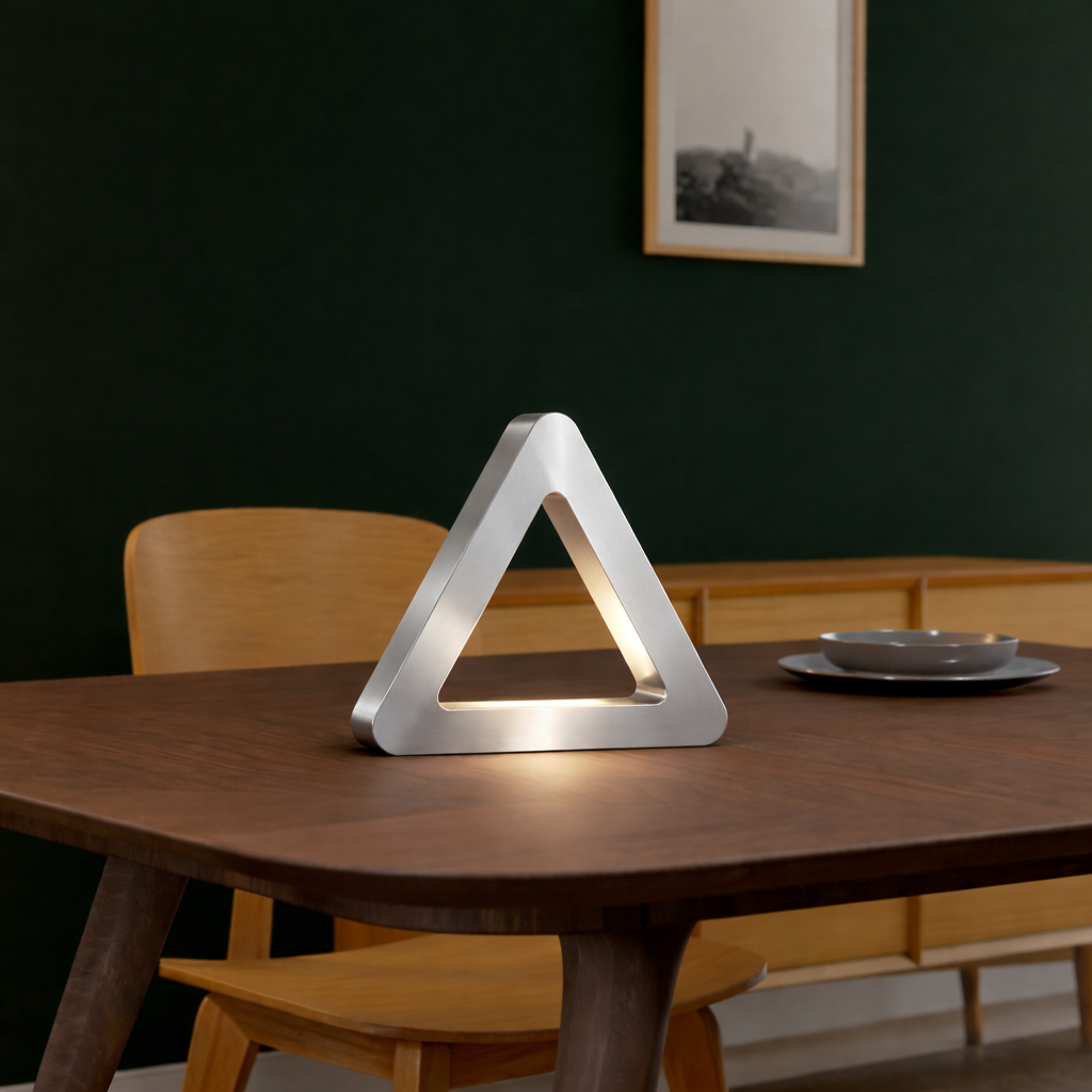 Silver Finish Handcrafted Oak Тriangular LED Lamp