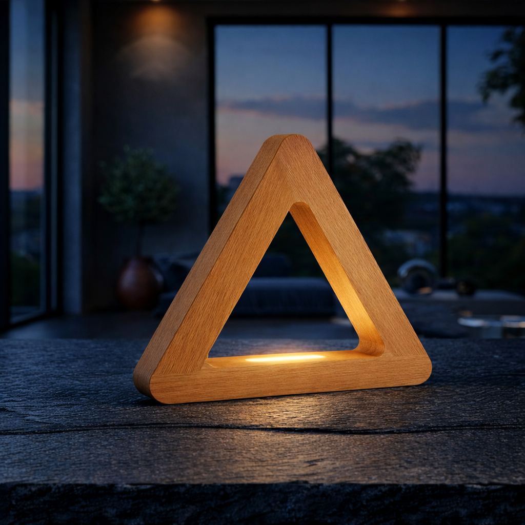 Handcrafted Oak Тriangular LED Lamp for Modern Interiors