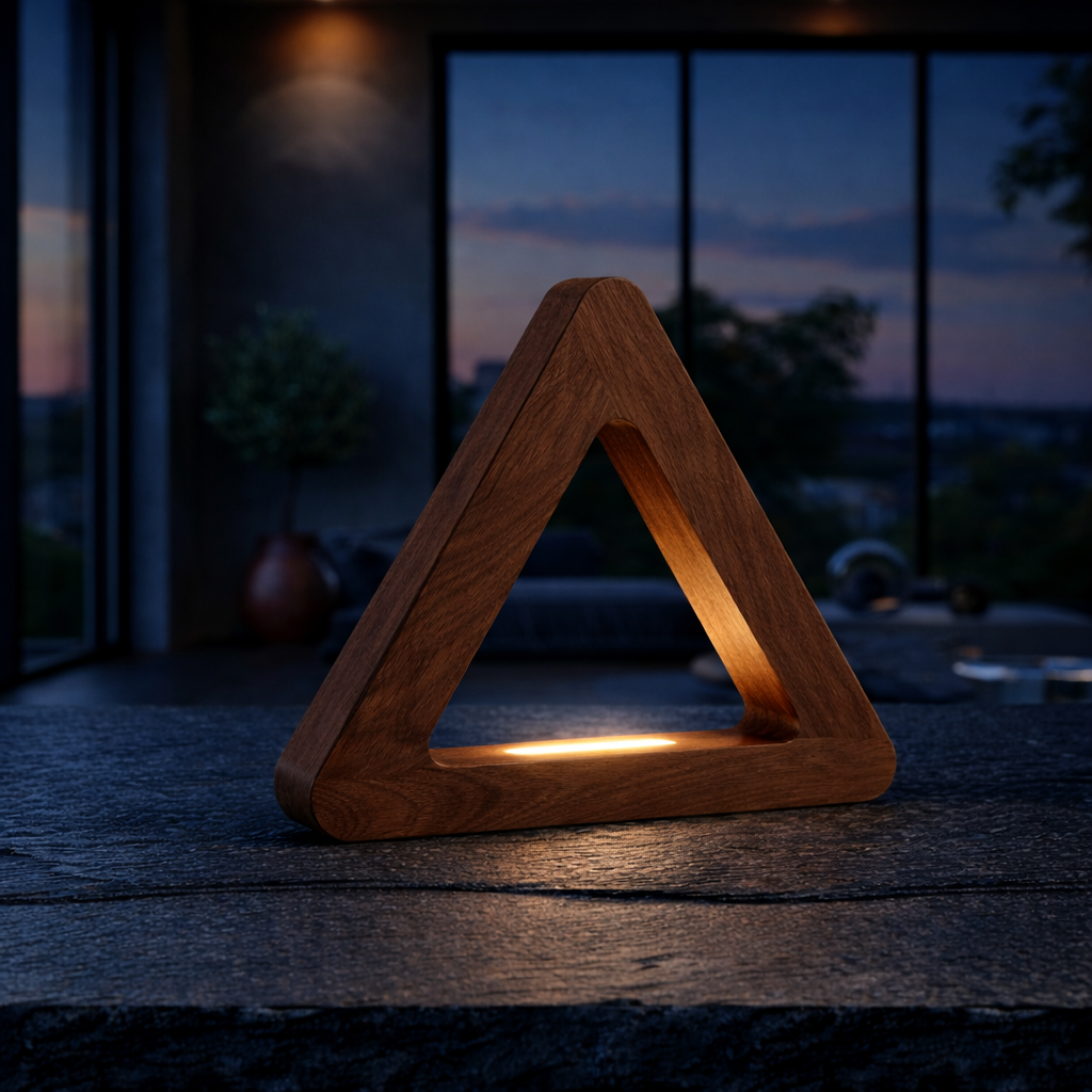 Handcrafted Walnut Triangular LED Lamp for Interiors