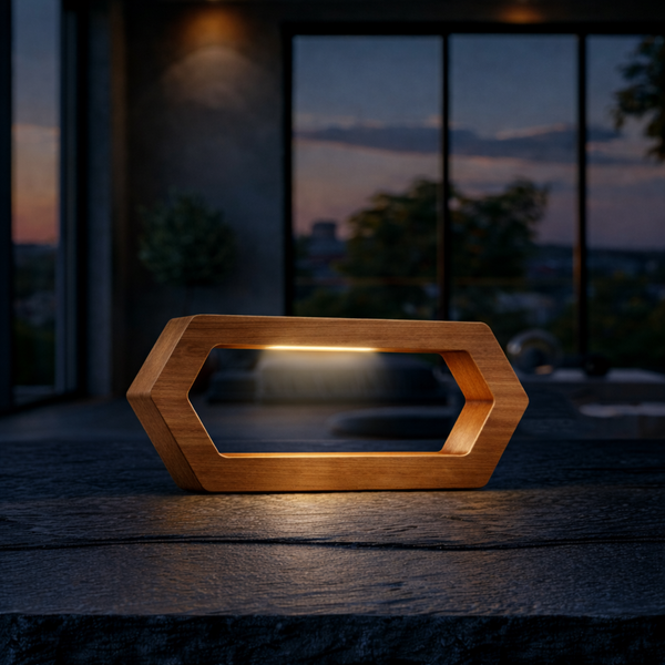 Handcrafted Walnut Rotatable Hexagon Wooden LED Lamp