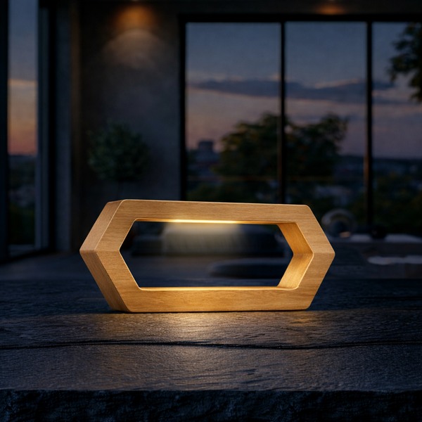 Handcrafted Oak Rotatable Hexagon LED Lamp