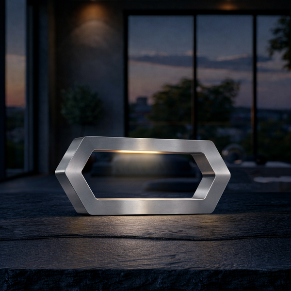 Silver Finish Handcrafted Oak Rotatable Hexagon LED Lamp