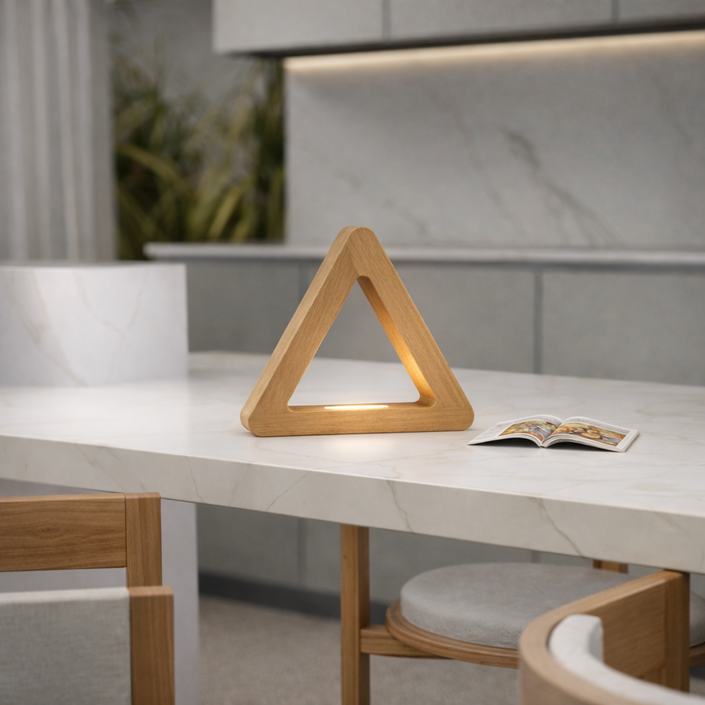 Handcrafted Oak Тriangular LED Lamp for Modern Interiors