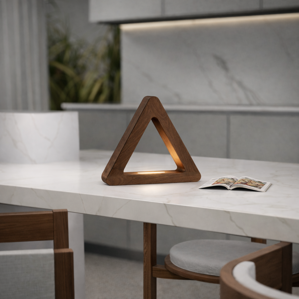 Handcrafted Walnut Triangular LED Lamp for Interiors