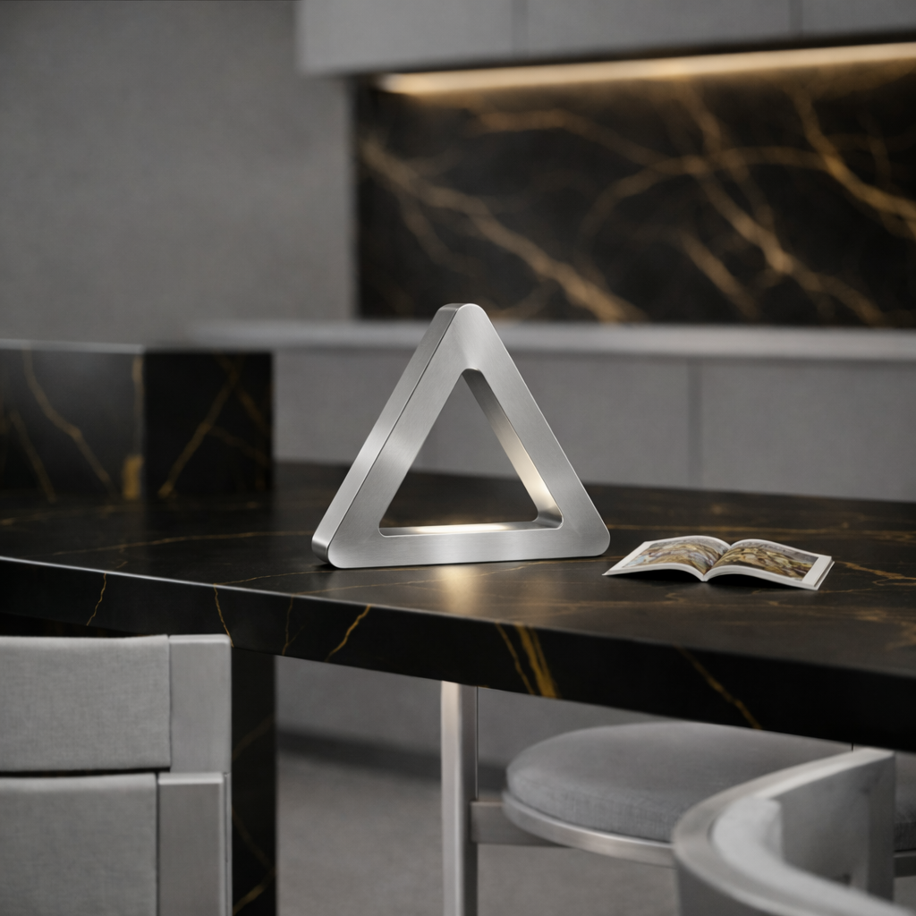 Silver Finish Handcrafted Oak Тriangular LED Lamp